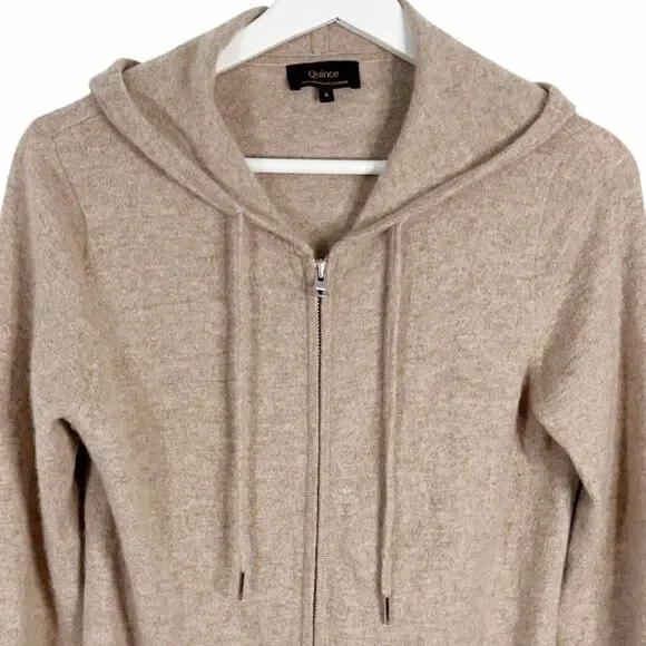 Quince Mongolian Cashmere Full-Zip Hoodie Sweater Small Women's Oatmeal - Picture 5 of 13
